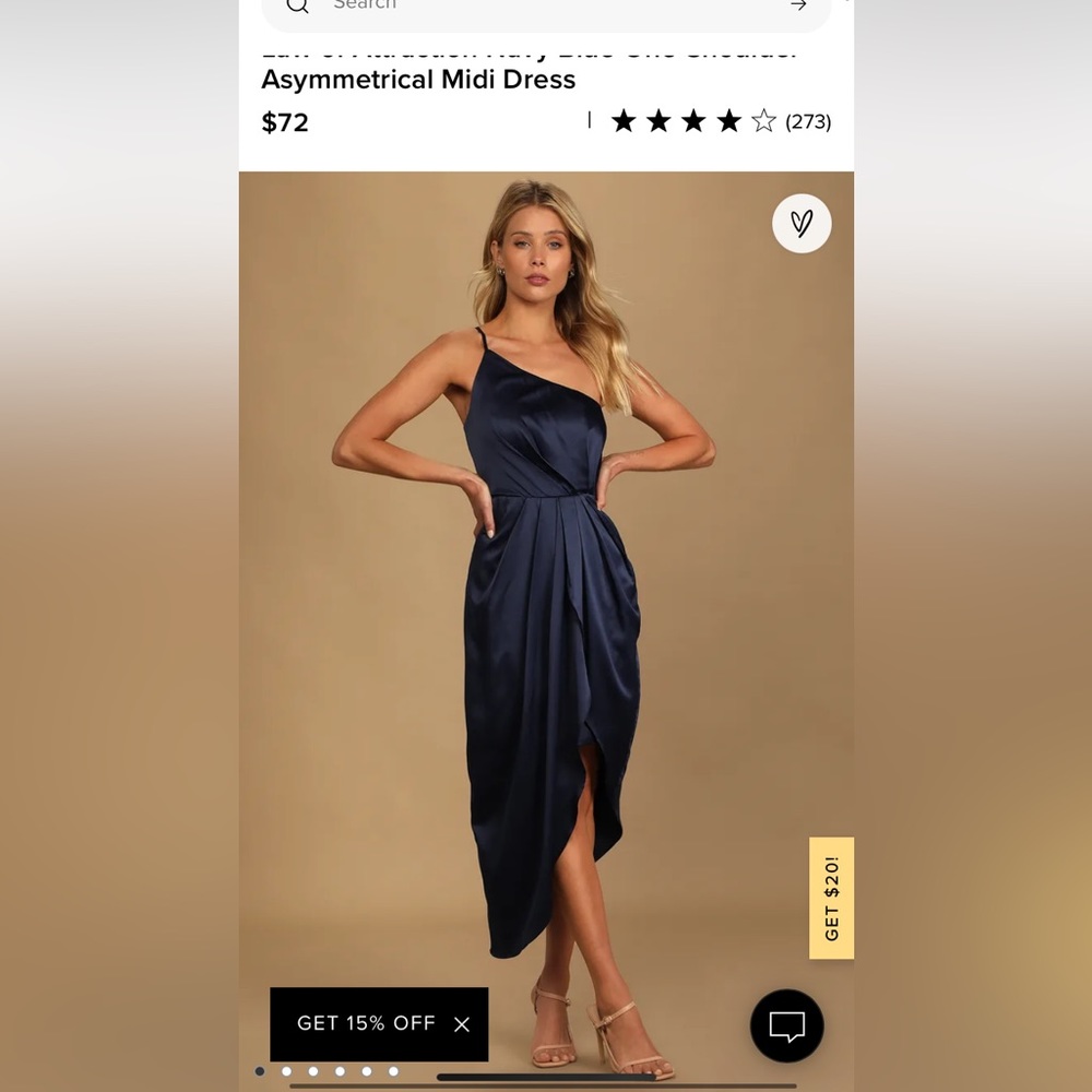 Law of Attraction Navy Blue One-Shoulder Asymmetrical Midi Dress